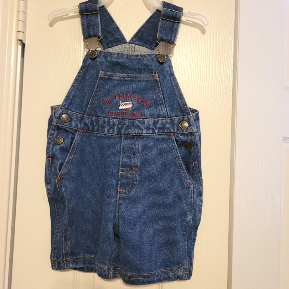 Vintage US Polo Assn. Denim Short Overalls Toddler 18M  Jean Patriotic Flag